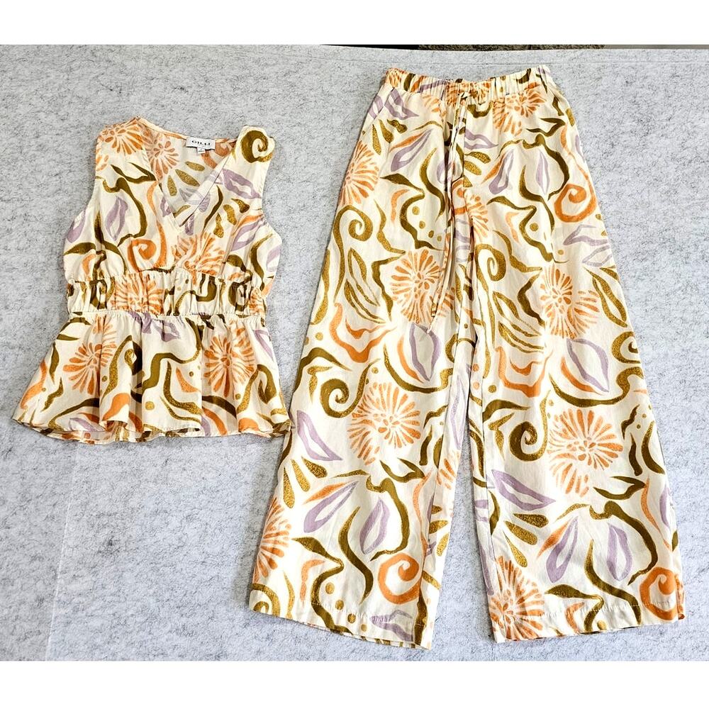 Gilli 2 Piece Set, Peplum Top, High Waist Pant, Floral, Boho, Resort, Sz S